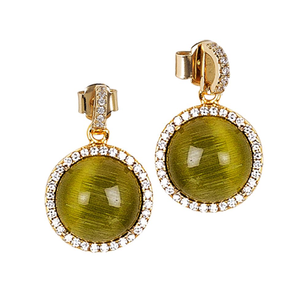 Orecchini con pendente cabochon verde olivina e zirconi Default Title