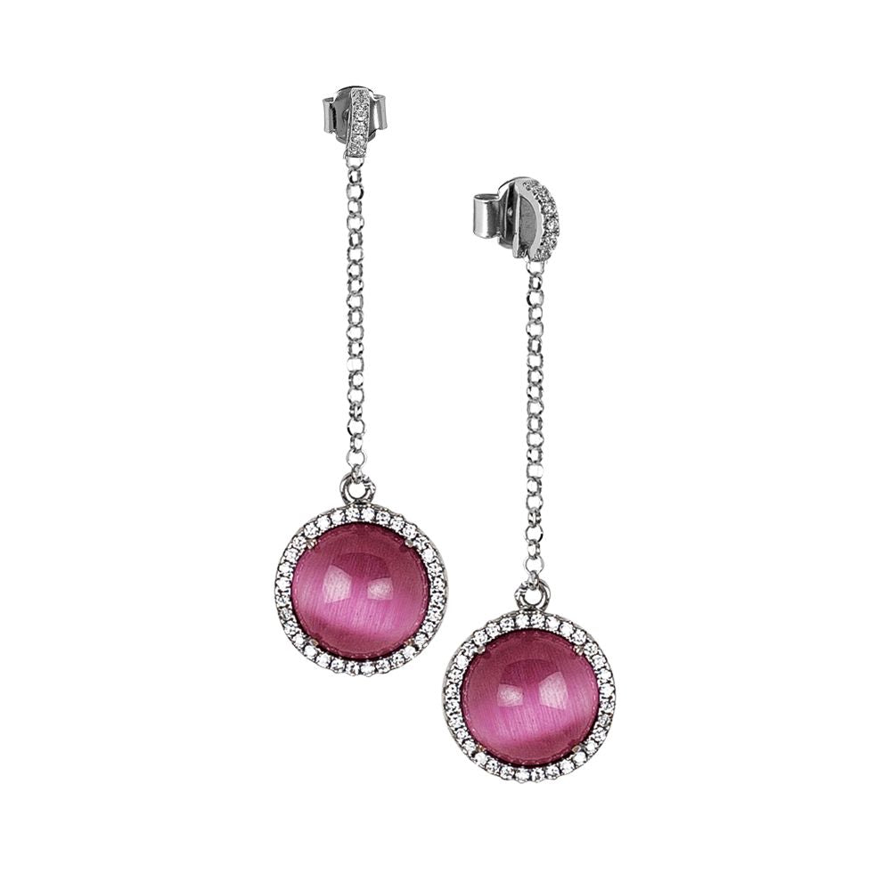 Orecchini con pendente di zirconi e cabochon fucsia gatteggiante Default Title